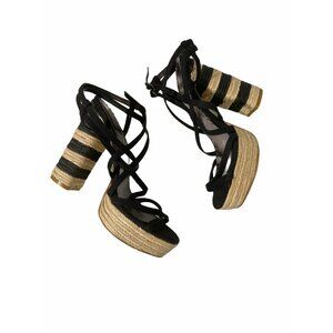 Lulu Townsend Women's Black Strappy Espadrille Platform Sandals Size 8.5